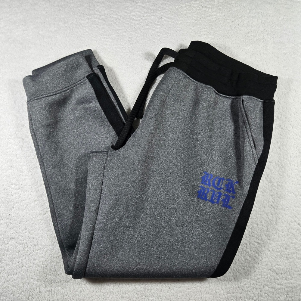 Rock Revival Mens 2XL Gray Black Blue Logo Tech Fleece Jogger Sweatpants Size 38